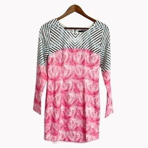 LULU’S Long Sleeve Black Striped Pink Rose Dress Size Medium